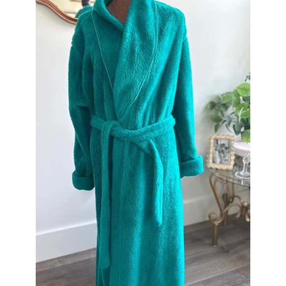 Cozy Plush Robe‎ Emerald Green Full Length Spa Bath Lounge Soft - Picture 2 of 4